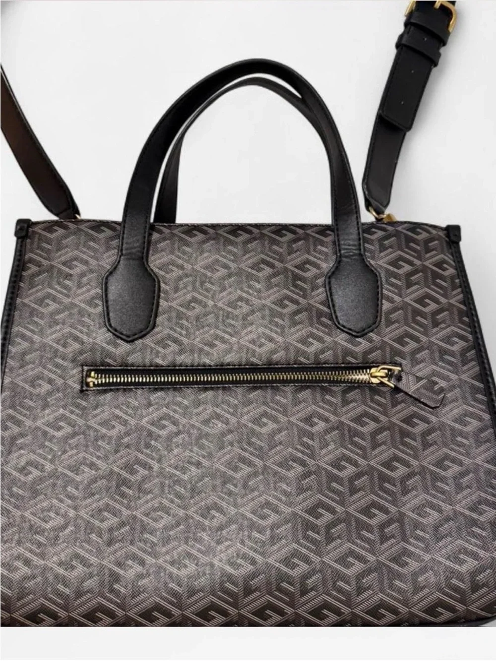 GUESS Monogram Logo Satchel Tote Crossbody Bag Brown Burgundy Stripe
